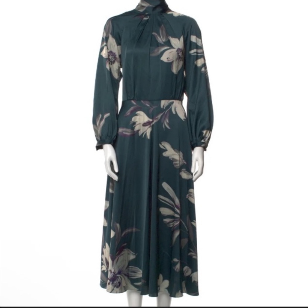 Teri Jon BY Rickie Freeman Chic Floral Midi Dress with Tie Neck Size 10 - Picture 2 of 10
